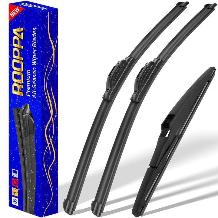 Rooppa front packaging showing complete 3-piece wiper set and fitment clarity