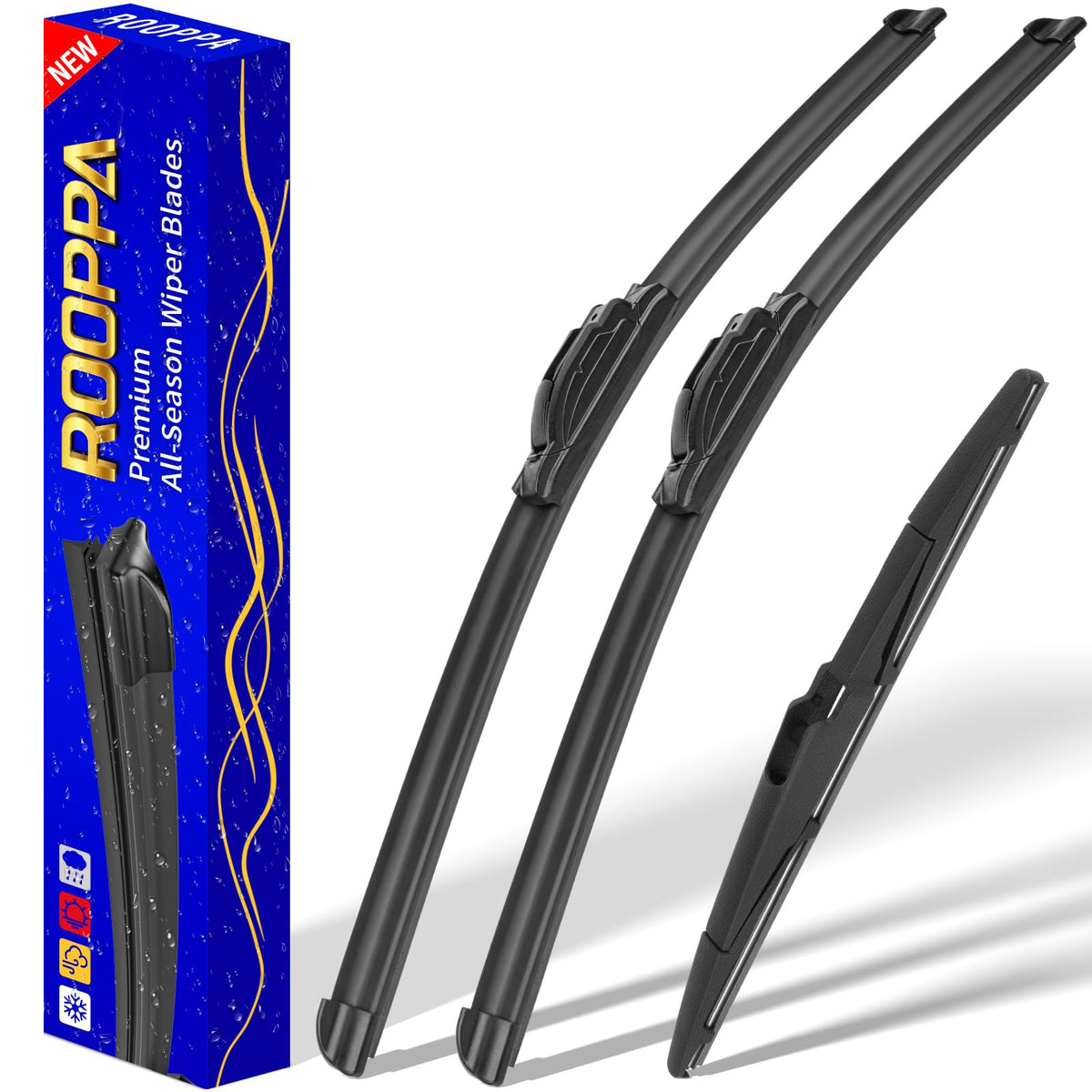Rooppa front packaging showing the 3-piece wiper kit and compatibility labels