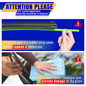 Rooppa instruction manual and wiper components flatlay for quick, tool-free replacement