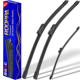 Rooppa front-packaging showing complete 3-piece wiper kit and fitment information