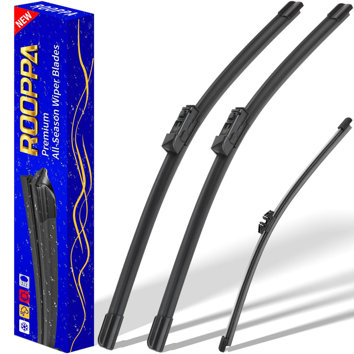 Rooppa front-packaging showing complete 3-piece wiper kit and fitment information