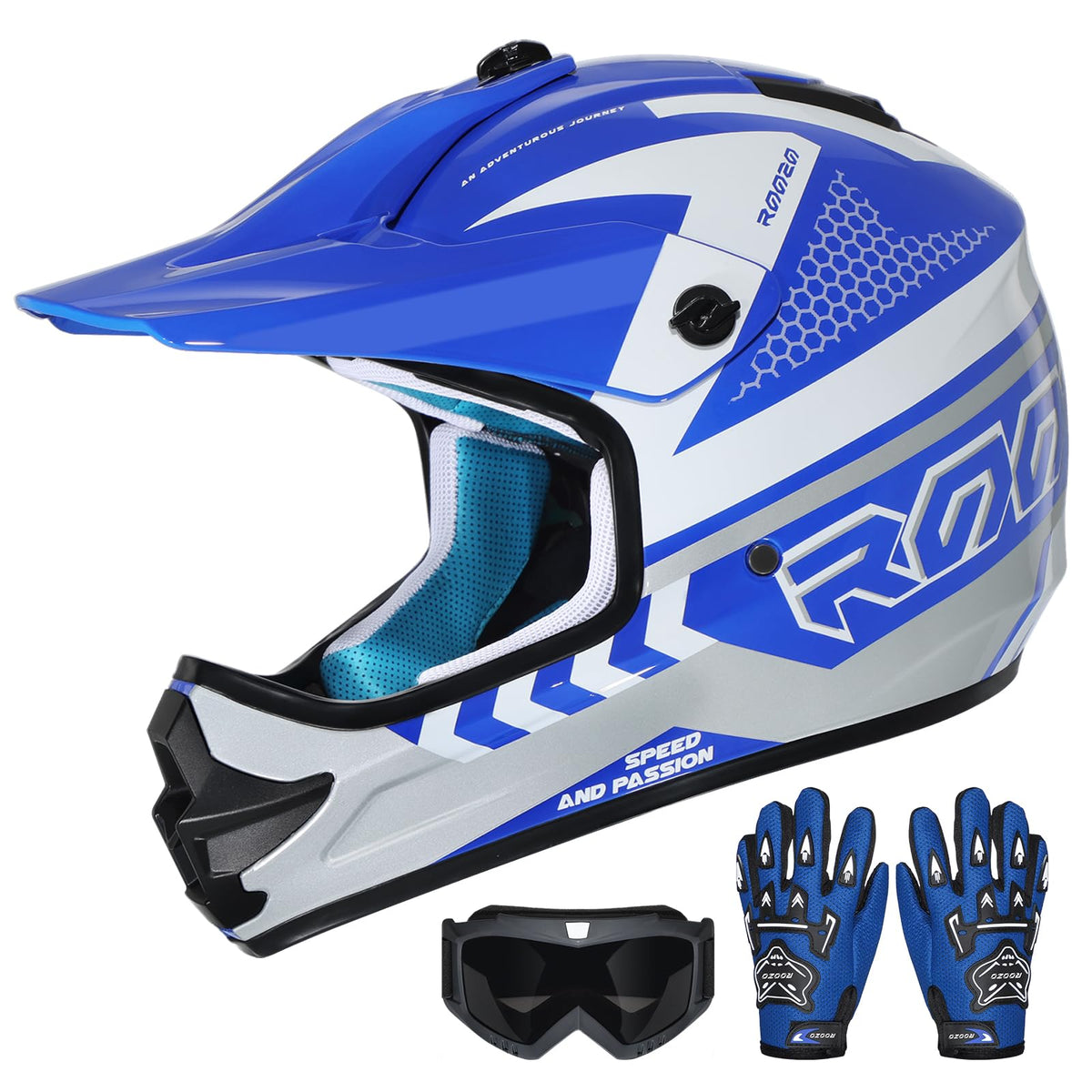 ROOZO front view helmet showing full-face protection and clear visor benefit