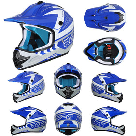 ROOZO helmet with goggles and gloves flatlay showing ready-to-ride kit