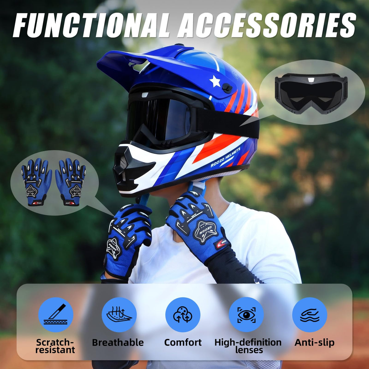 Roozo helmet in use on young rider illustrates fit and neck strain reduction