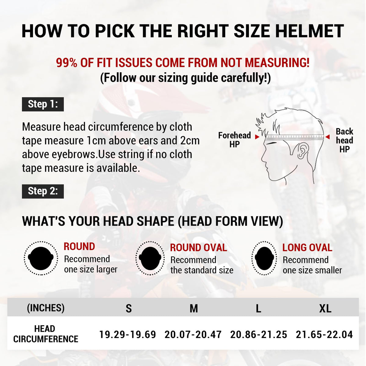 ROOZO helmet on measuring tape showing sizes, helps choose correct fit