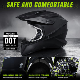 Roozo visor close-up showing removable visor and glare reduction benefit