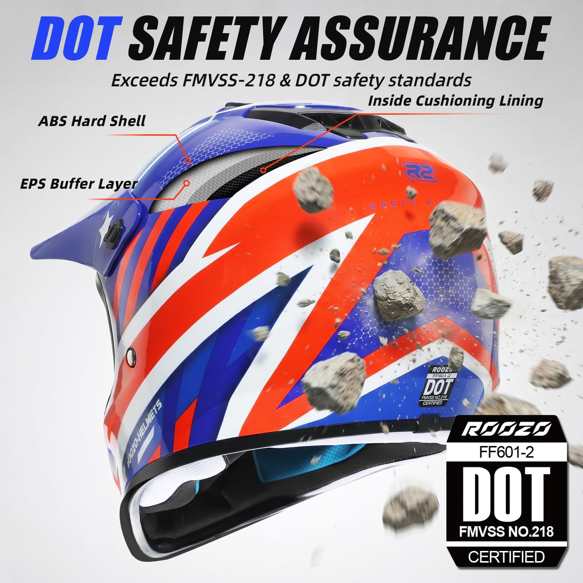 Roozo side profile displays adjustable visor and clear peripheral visibility benefit