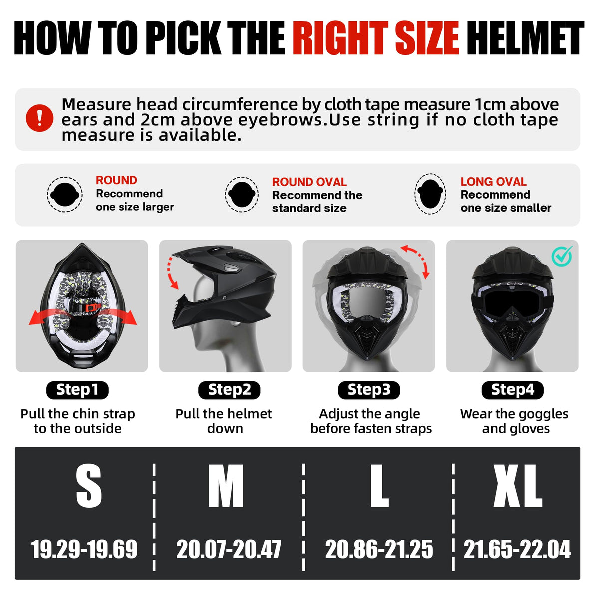 Roozo helmet size comparison showing fit options for proper sizing
