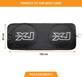 Rorex Cherokee XJ sunshade installed aligned with rearview mirror for secure fit