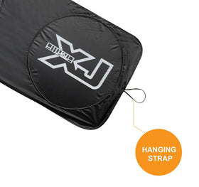 Rorex Cherokee XJ sunshade on parked Jeep in shade-ready lifestyle setting