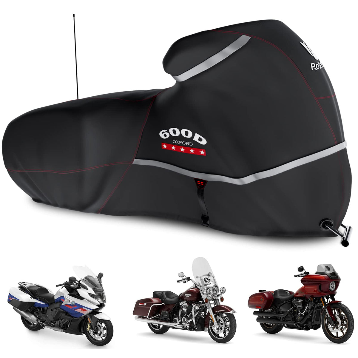 Rosefray front view on Harley Road King showing full coverage and protection