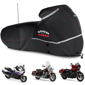 Rosefray front view on Harley Road King showing full coverage and protection