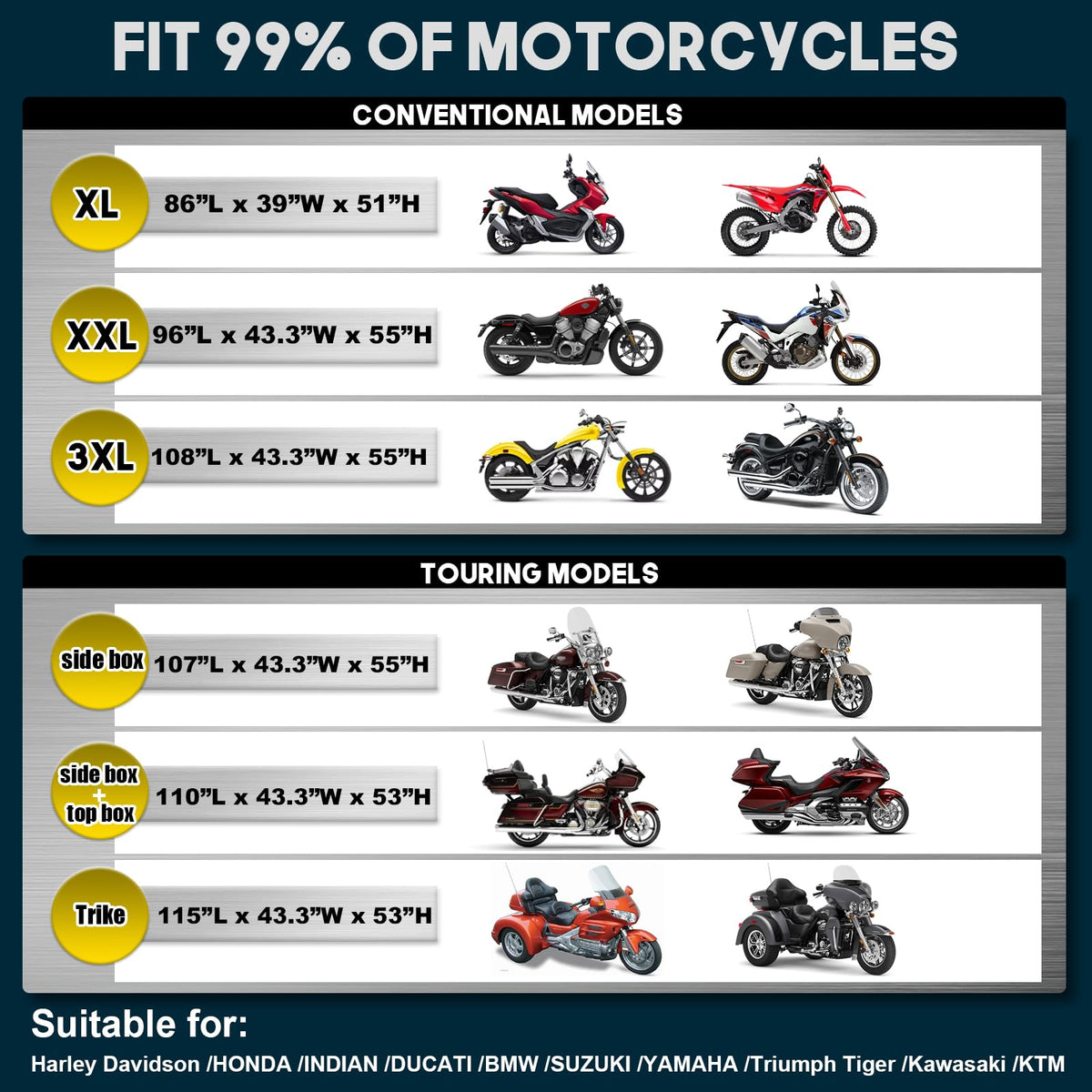 Rosefray covering a touring motorcycle with saddlebags for full fit assurance