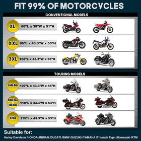 Rosefray covering a touring motorcycle with saddlebags for full fit assurance