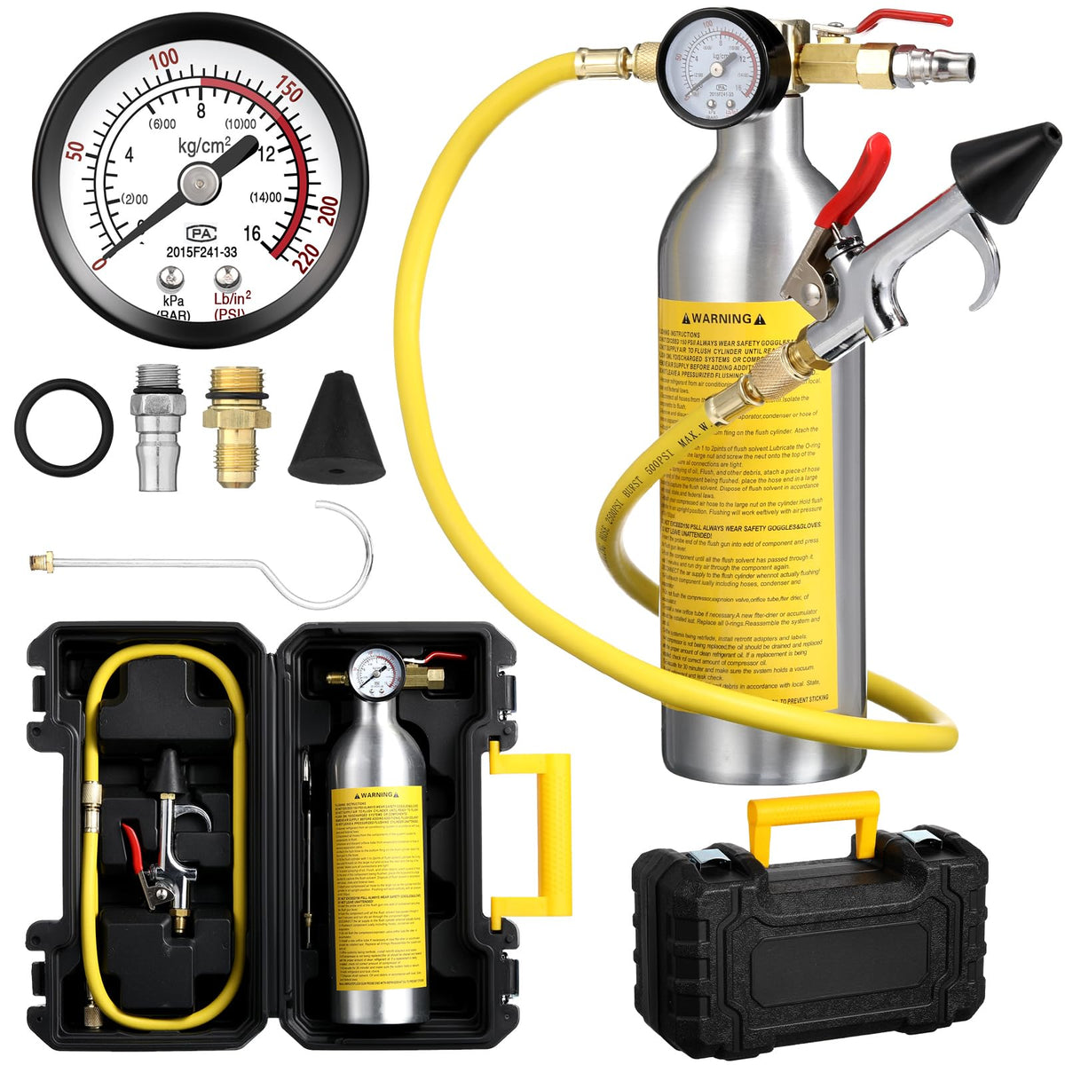 Rossesay canister front view showing durable aluminum body and valve for safe flushing