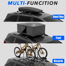 ROSY PIXEL roof rack beside suitcase showing scale and added storage convenience