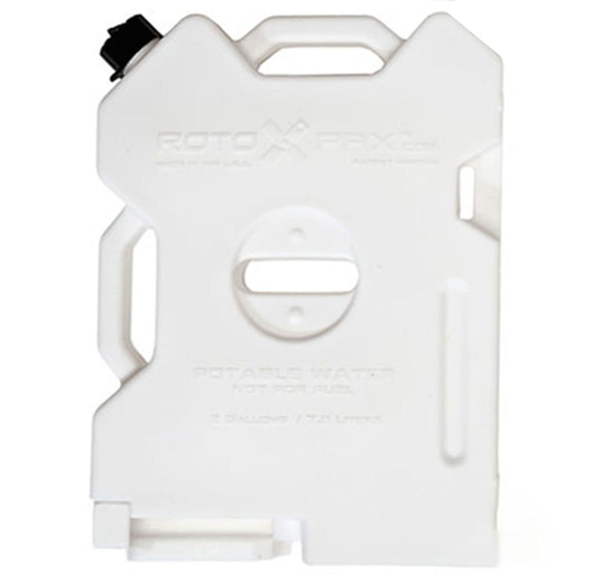 RotopaX 2 gallon GEN 2 white pack front view showing slim stackable design and easy storage