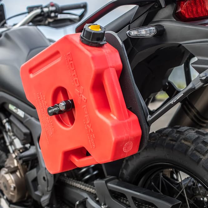 RotopaX 3 gallon pack mounted on a vehicle rack demonstrating space-saving benefit