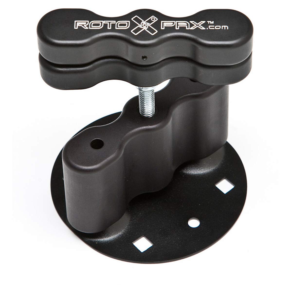RotopaX DLX mount front view showing black anodized aluminum and secure locking benefit