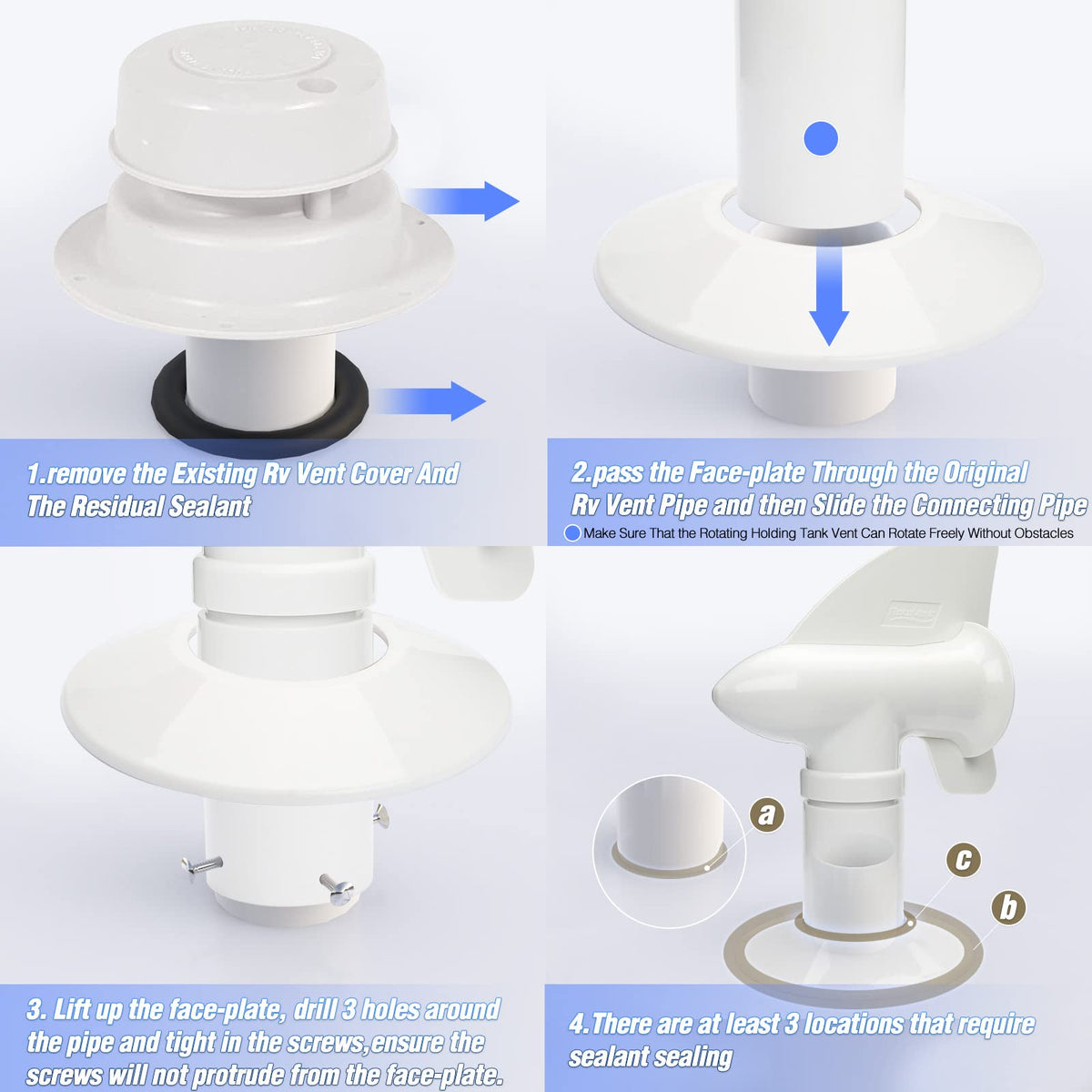 RotoVent adapter connection detail showing easy fit and leak-resistant seal benefit