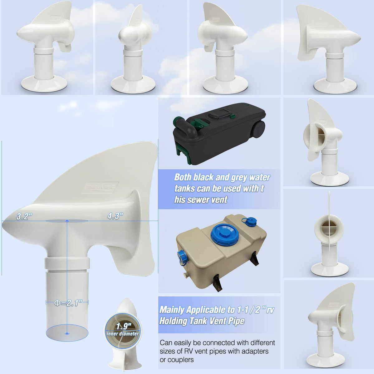 RotoVent in use vane spinning in breeze showing continuous passive odor extraction