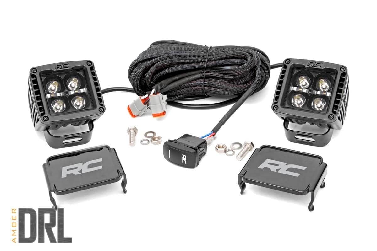 Rough Country front view of 2-inch cube light showing compact design and durable finish