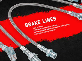 Rough Country close-up of stainless braid and hollow fittings demonstrating durability