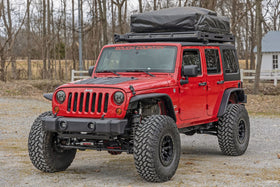 Rough Country side-profile comparing stock bumper vs stubby cap for compact stance