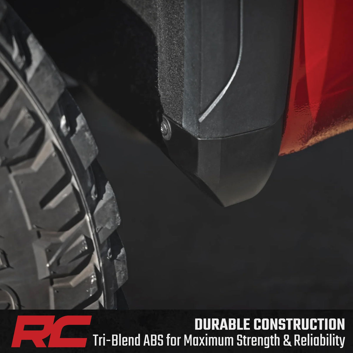 Rough Country side-by-side stock mud flap and delete for visual comparison