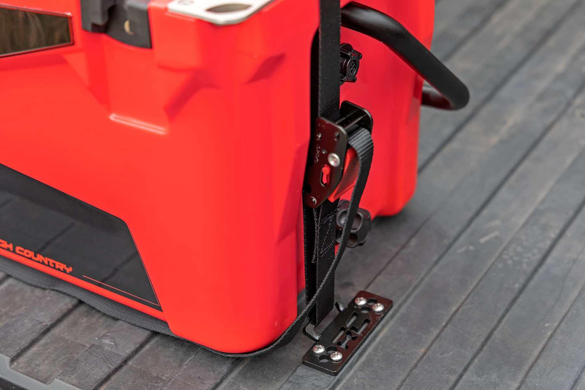 Rough Country front view of cooler tie-down kit showing compact design and secure hold