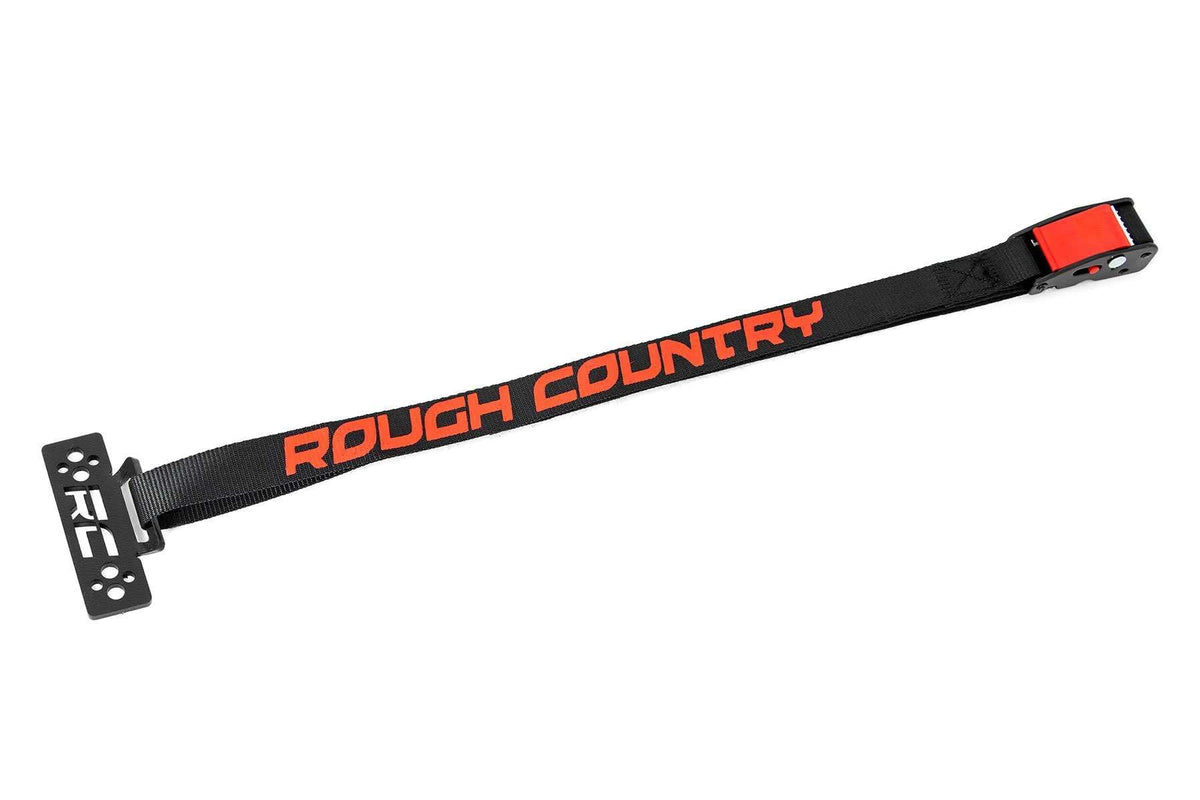 Rough Country straps fully extended showing 58-inch length for large coolers