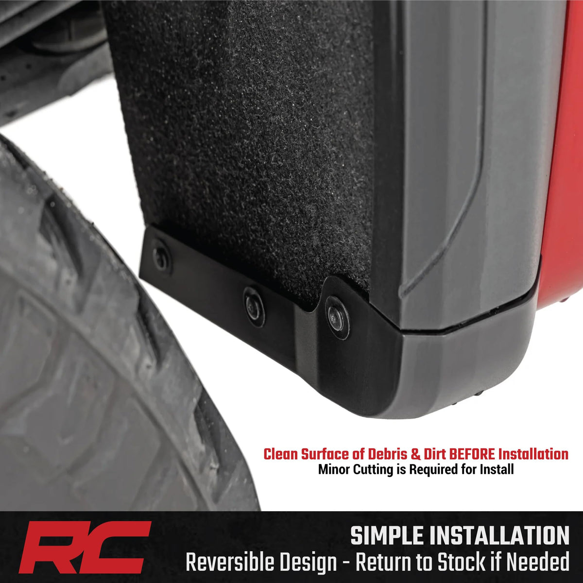 Rough Country installed front delete in wheelwell illustrating seamless fit