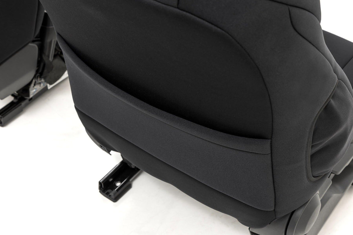 Rough Country seat cover fitment comparison with headrest and scale for sizing