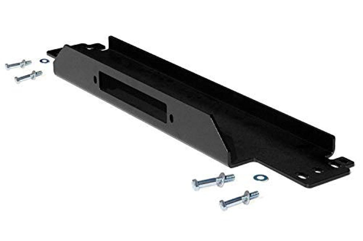 Rough Country front-mounted 1189 plate on Jeep Wrangler showing secure fit