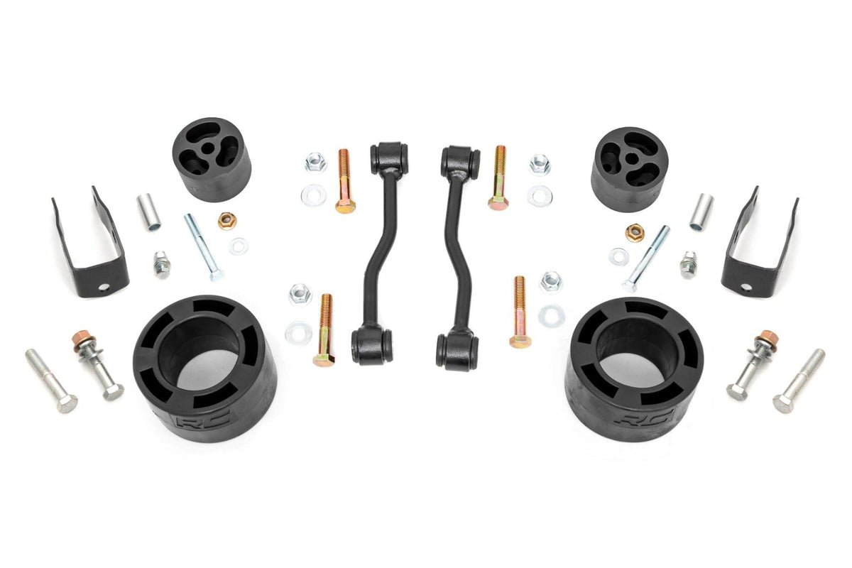 Rough Country front packaging for Gladiator 63400 showing kit contents and fitment benefits