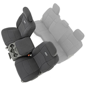 Rough Country front seat covers fitted on Ram 2500 showing protective coverage