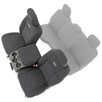 Rough Country front seat covers fitted on Ram 2500 showing protective coverage