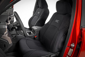 Rough Country front seat cover installed showing precise fit and protection