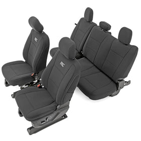 Rough Country front seat covers front view showing snug factory-style fit