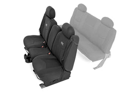 Rough Country packaging shot showing front seat covers and included parts benefits protection