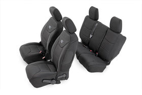 Rough Country front seat covers on Jeep showing protective coverage and neat fit