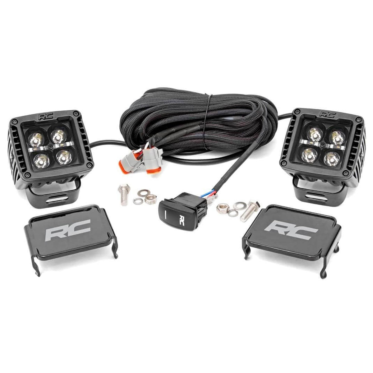 Rough Country front view of 2-inch cube LED showing clean design and focused beam benefit