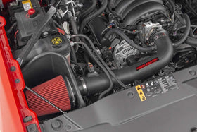 Rough Country intake installed in Silverado engine bay demonstrating improved airflow benefit