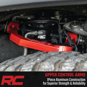 Rough Country installed on truck front suspension showing corrected steering geometry