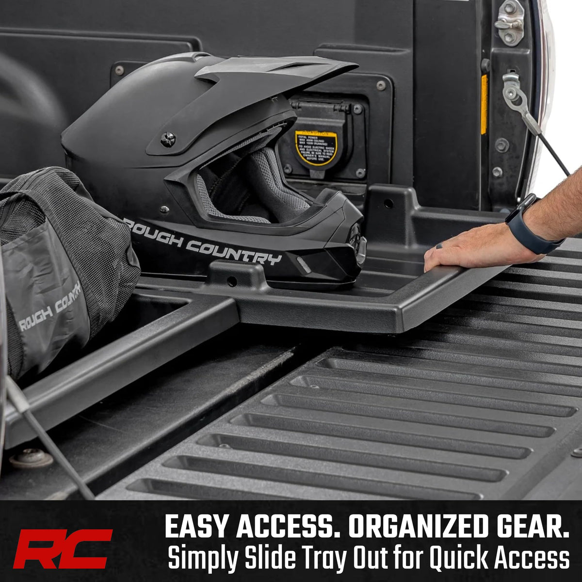 Rough Country lifestyle image at campsite showing organized gear for outdoor convenience