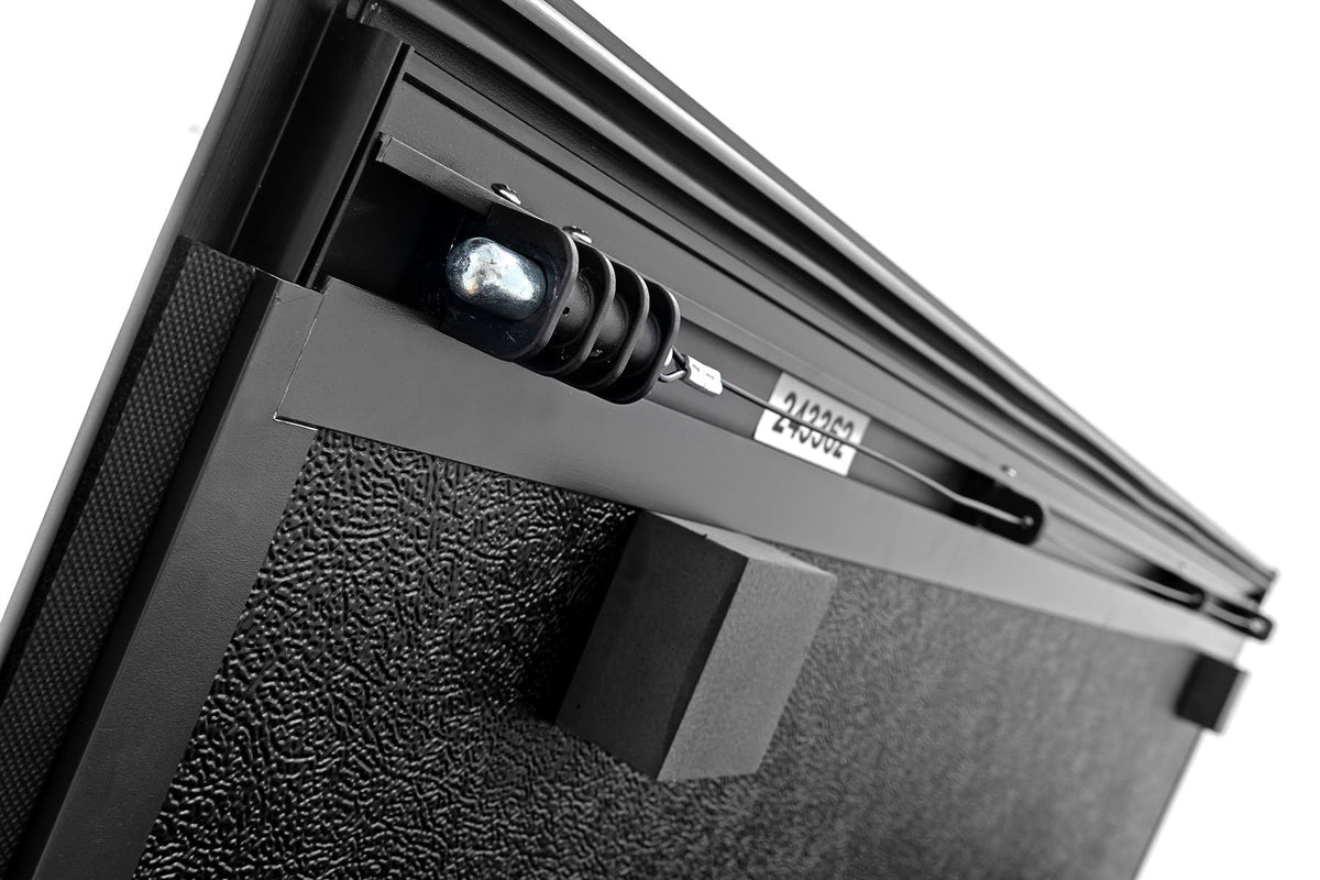Rough Country tailgate lock integration showing secure, theft-resistant storage