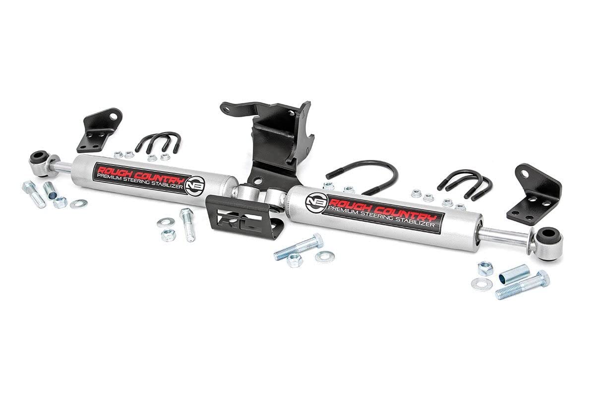 Rough Country N3 dual stabilizer front view showing rugged body and mounting points for improved control