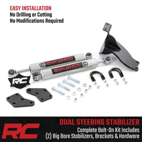 Rough Country mounted under a Ram 2500 driver side showing improved handling benefit