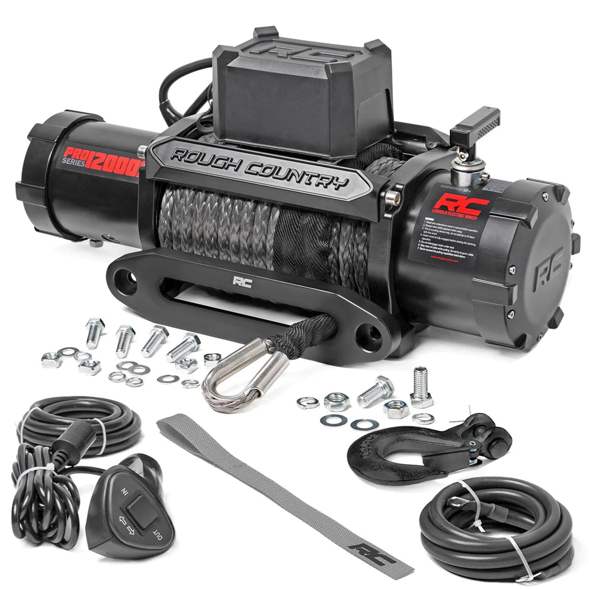 Rough Country winch front view showing compact design and robust build for reliable recovery