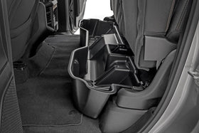Rough Country front view of under-seat tray showing clean factory fit and added storage